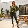 Women's Color Sequin Velvet Long Sleeve Asymmetric Neckline Top