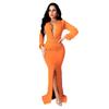 Vestido de Noche Sexy Ajustado de Color Sólido con Cuello en V para Mujer
