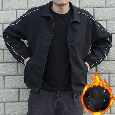 Vestes Homme Automne Poches Décontracté Patchwork Ample Coupe-vent Rayé Fermeture Éclair Col Montant Imperméable Sport Extérieur Veste Bomber