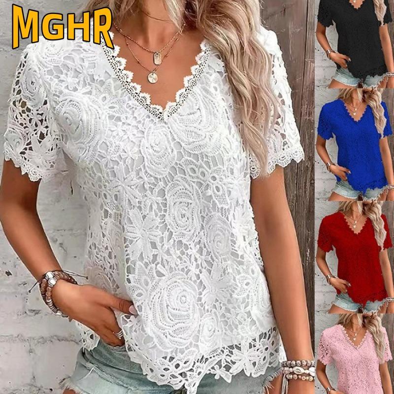 MGHR Women's Fashion V-Neck Short Sleeve Summer Spring Casual Blouses & Shirts