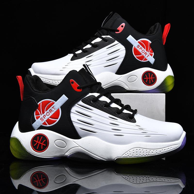 Outdoor Youth Basketball Shoes Men's Medium-top Lace-up Non-slip Sports Shoes Men's Breathable Trend Thick-soled Men's Shoes