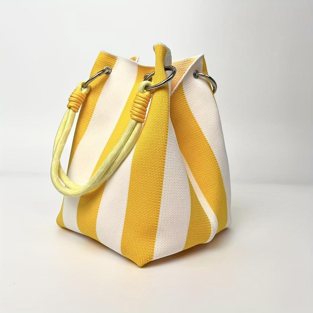 Vintage Multicolor Retro Handbag - Large Capacity Tote Bag with Buckle Closure & Fixed Strap, Striped Pattern, Durable for Work