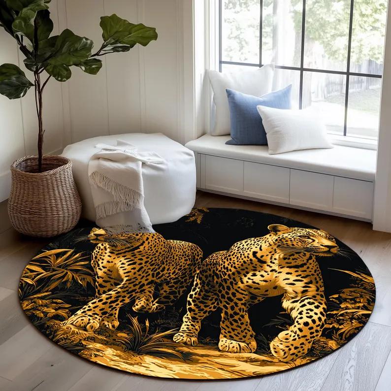 Jungle Tijger Rond Kleed – Exotisch Dierenprint Vloerkleed, Artistieke Vloerdecoratie voor Woonkamer, Slaapkamer Diameter 150cm(59in)
