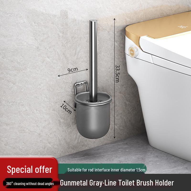 Space Aluminum Wall-Mounted Toilet Brush with No Dead Angle Design and Punch-Free Storage