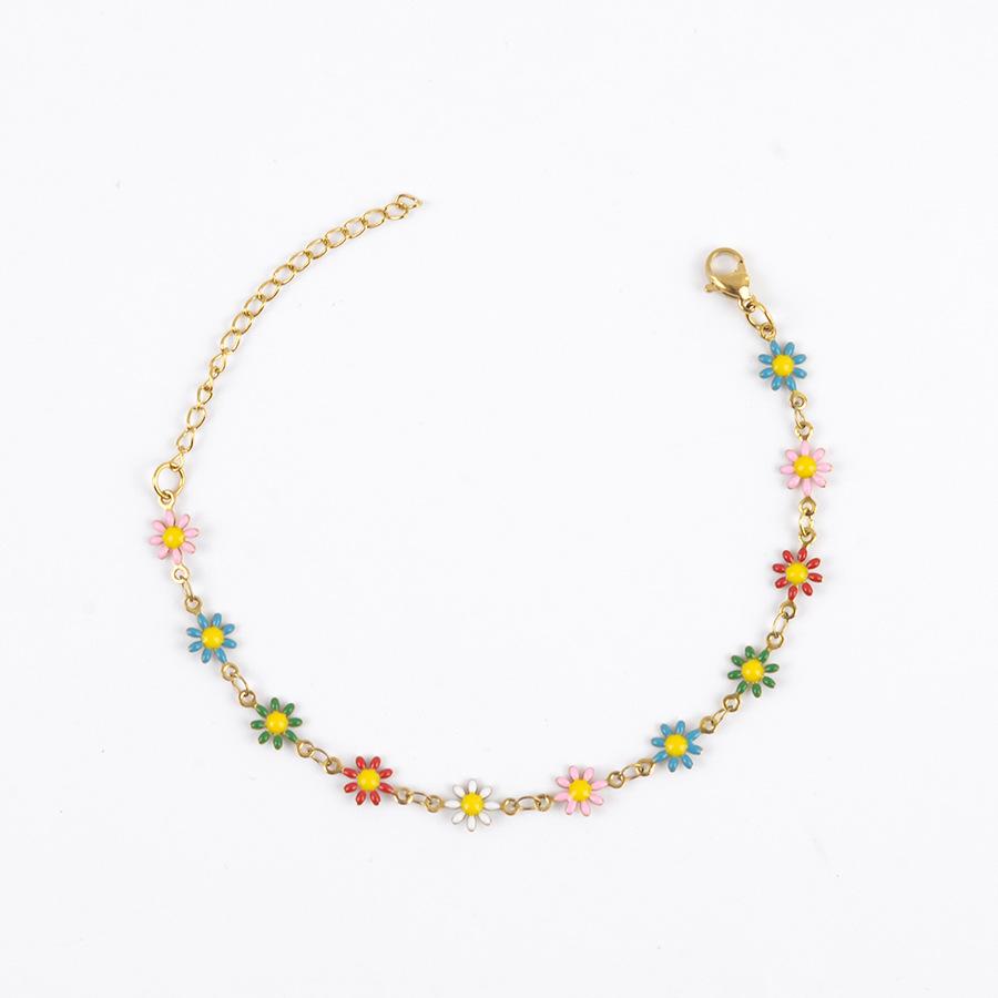 

JMXD Fresh Daisy Candy Color Jewelry Set, Necklace Bracelet Anklet, Dopamine Oval Enamel Stainless Steel for Daily Wear