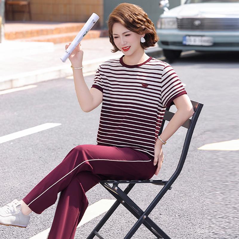 Yuzhaolin Mother s Day Striped Two-Piece Summer Set 4XL