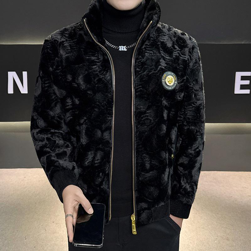 

Men s Trendy Golden Sable Velvet Fur-Lined Winter Jacket XL чорний