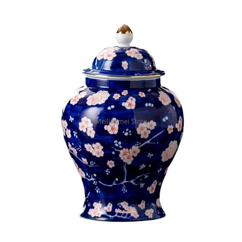900 ml Pflaumenblüten-Teedose aus Keramik, blaue und weiße Eispflaumenglasur, Ingwerdose, Trockenfrüchte, versiegelte Dose, Kunst, Heimdekoration, Retro