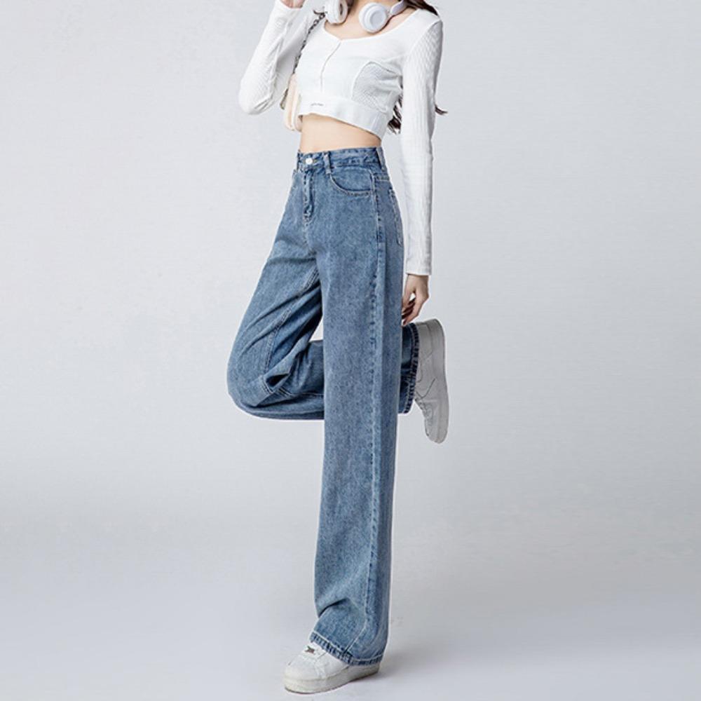 Versatile loose ins jeans women's 2025 spring and autumn new high-waisted straight tube drape wide-leg jeans