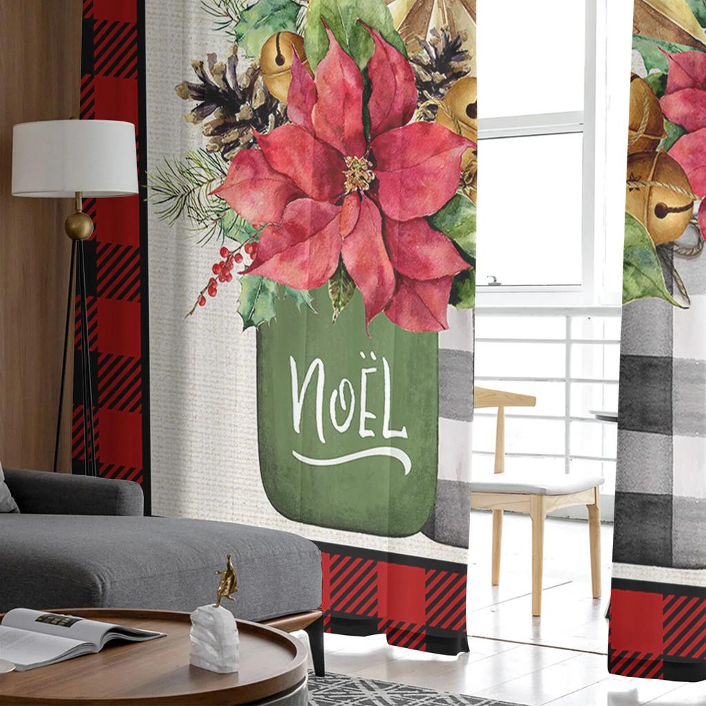 Crăciun Flori Poinsettia Fructe de Pădure Perdele Tulle Fereastră Pentru Living Bucătărie Crăciun Decor Acasă Perdele Voal Transparente