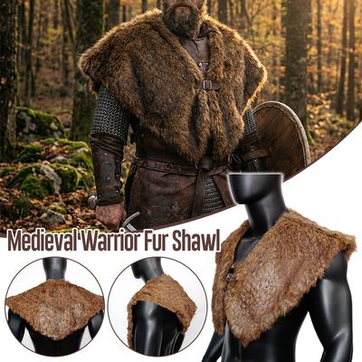Medieval Faux Fur Collar for Men Women Cape Shoulder Wrap Retro Hunter Pirate Costume Halloween Cosplay Accessory