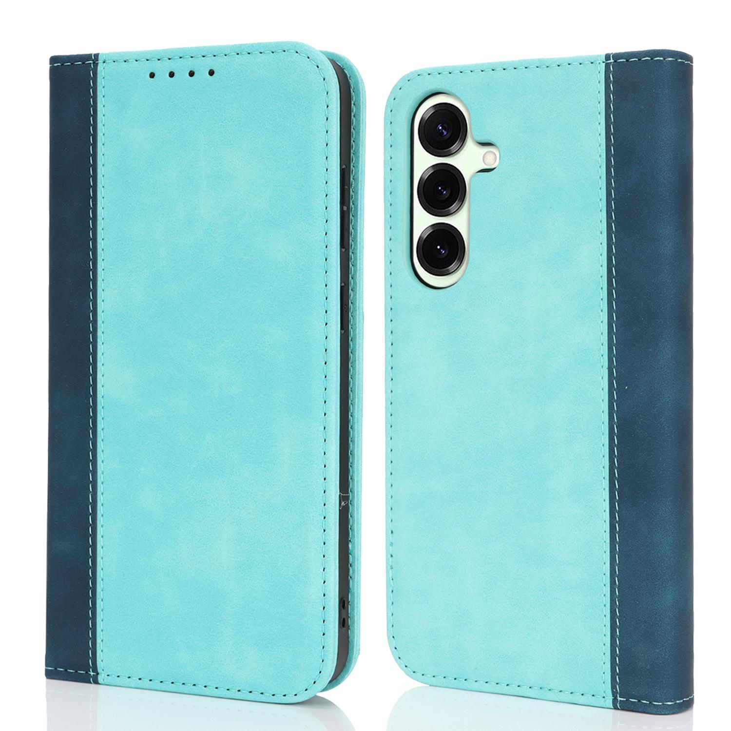 

For Samsung Galaxy S25+ Case Calf Texture 3 Card Slots Color Splicing Leather Phone Cover E