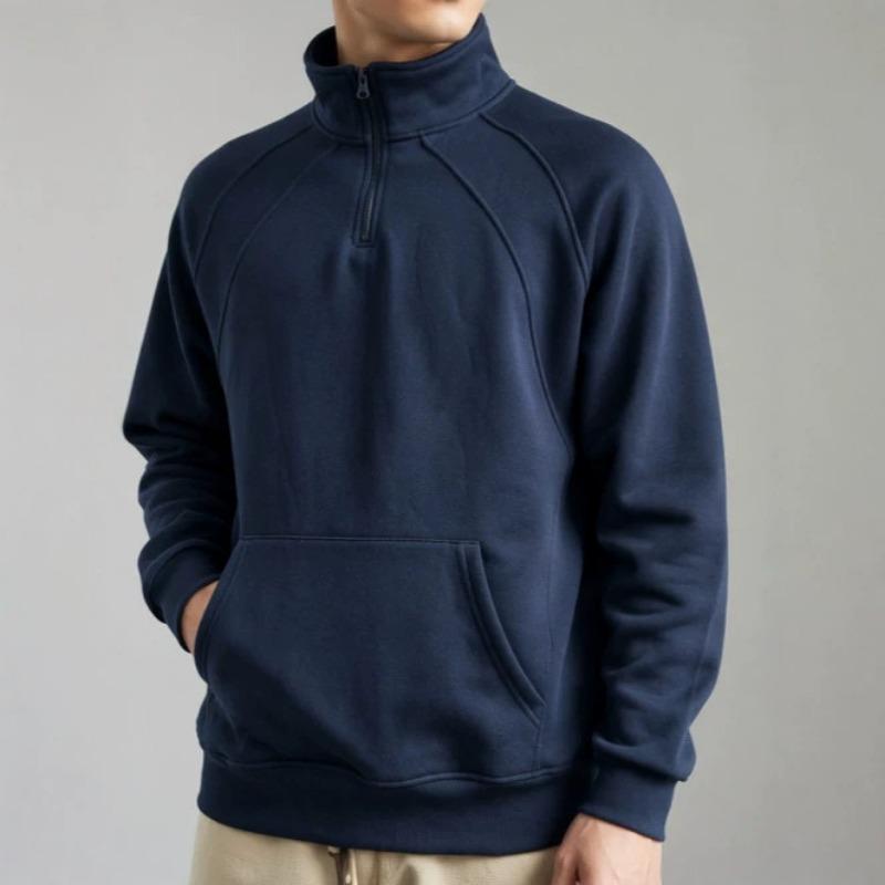 Men S Stand Collar Raglan Sleeve Kangaroo Pocket Casual Hoodie