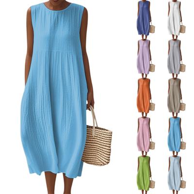 Women's Fashion Casual Sleeveless Round Neck Solid Color Elegant Temperament Dress