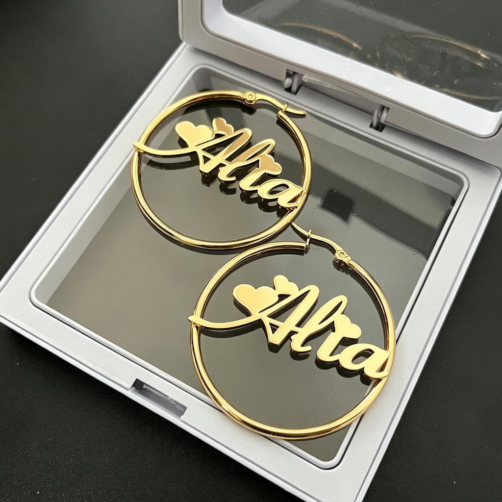 Personalized Name Hoop Earrings Custom Stainless Steel Nameplate Earrings 18k Gold Plated Letter Name Earrings Custom Gifts