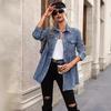 Women's Washed Raw Edge Denim Long Sleeve Shirt Jacket