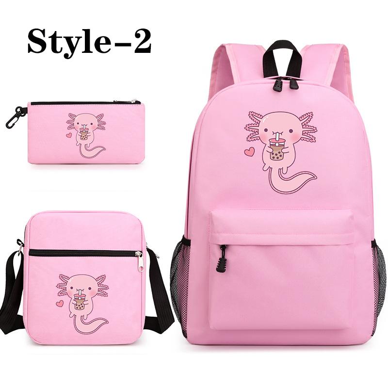 

Милый рюкзак из трех частей с рисунком аксолотля, подростковый мультяшный рюкзак с аксолотлем, наплечная сумка, пенал, школьная сумка, милые рюкзаки