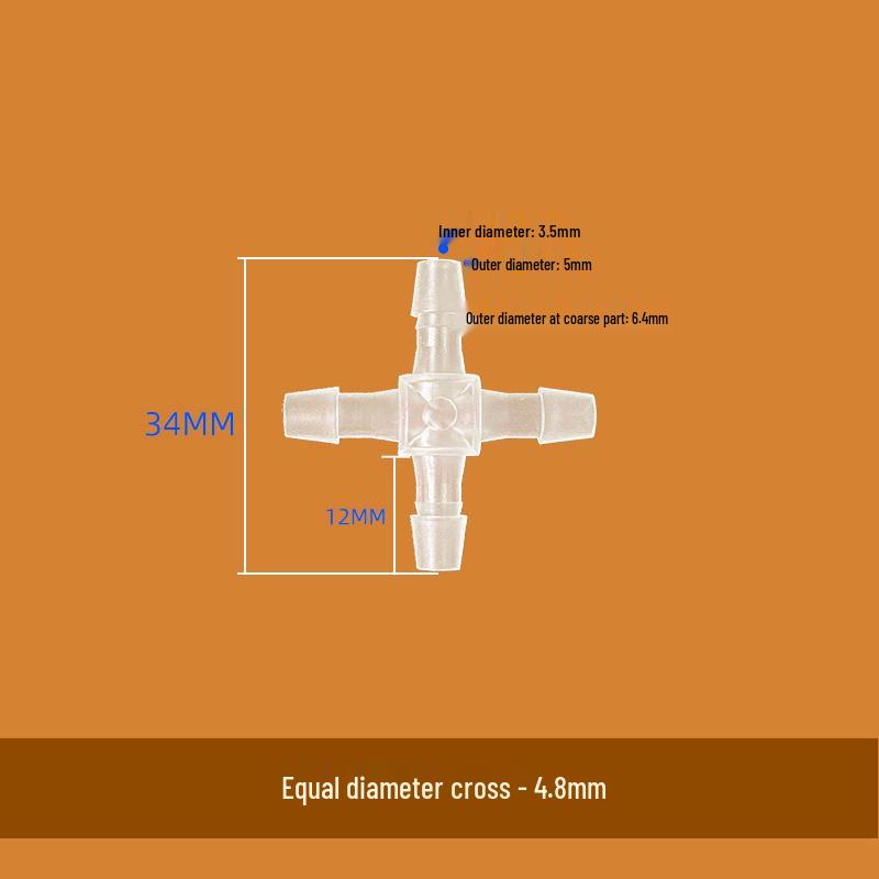 Pagoda Silicone Hose Four-Way Connector - Small Cross-Shaped, Quick Connect Water Splitter, PP Plastic.