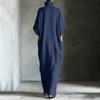 Fashionable Women's Mid Sleeved V-neck Long Skirt With Loose Fitting Pullover Dress