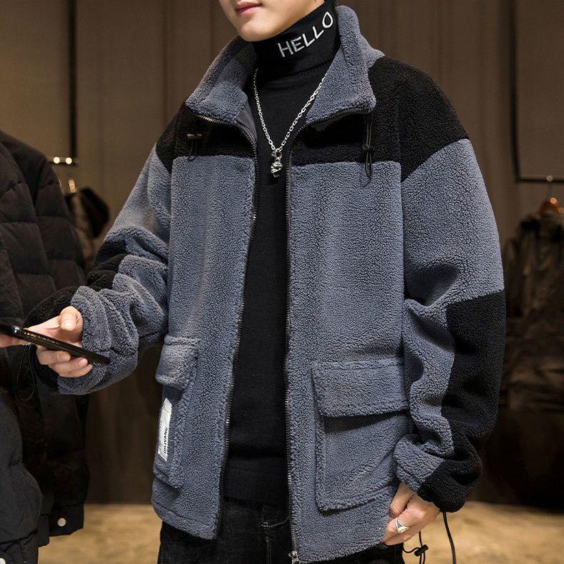 Herrpäls Fuskpäls Vinter Förtjockad Fluffig Långärmad Varm Ytterkläder Lyx Patchwork Jacka Vindtät Rockar