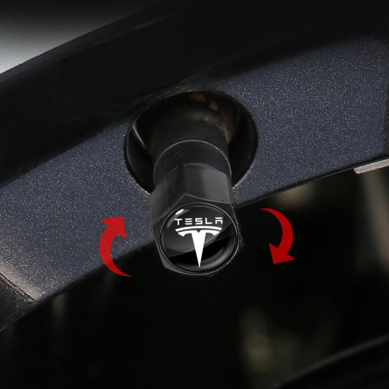 5Pcs/Set Car Wheel Tire Air Valve Caps with Keychain Auto Accessories For Tesla Model S Model X Model Y Cybertruck Model 3 Model Y