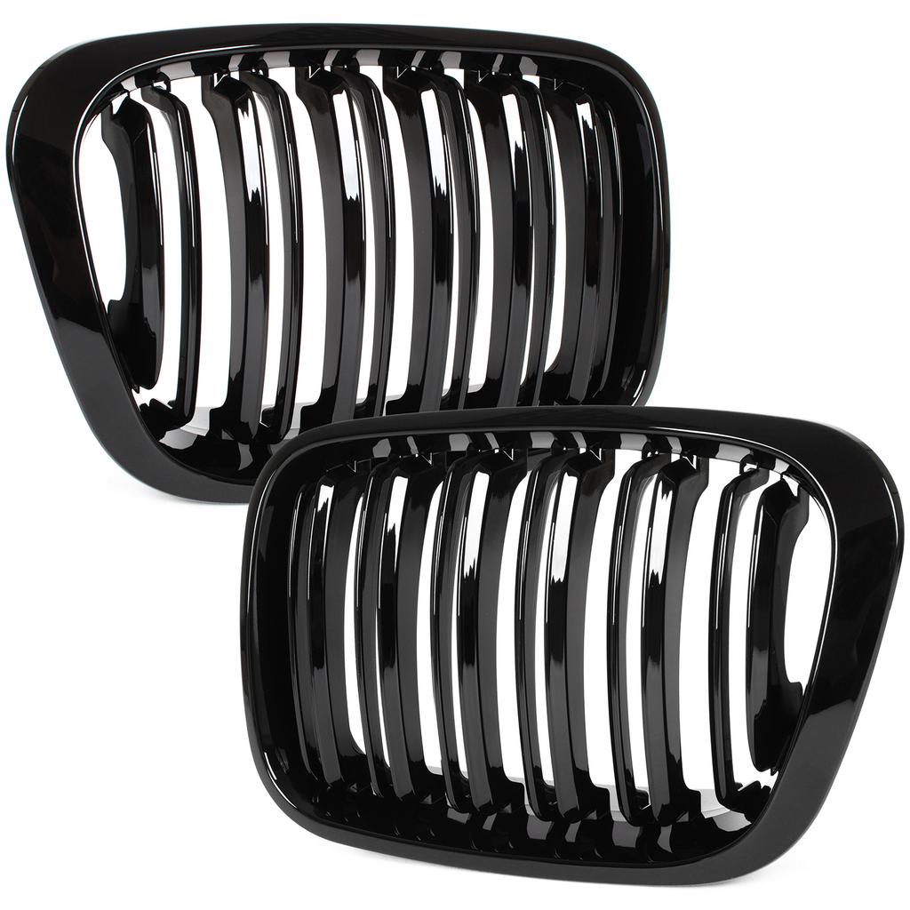 BMW 3 E46 98-01 SEDAN / KOMBI Grilles Between the Headlights (kidneys) Left + Right Set BLACK GLOSSY DOUBLE BAR