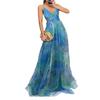 Women's Summer Dress V-neck Mesh Printed Suspender Holiday Casual Party Dress