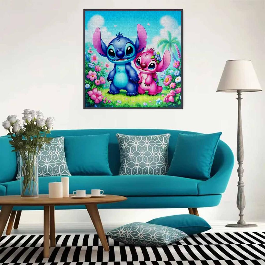 5D DIY Diamond Painting Decorative Stitch and His Girlfriend Full Round Drill Scenery Diamond Embroidery Cross Stitch Kits Home Decor Gift