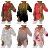 Women's V Neck 3/4 Sleeve Cotton Linen Tunic Top Loose Irregular Hem Bohemian Geometric Print Blouse