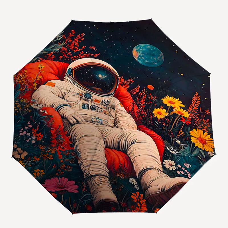1pc Flower Garden Astronaut Automatic Opening/Closing Umbrella, Portable Folding Design, Outdoor for Fans & Travelers, Ideal Gift for Any Occasion.V09
