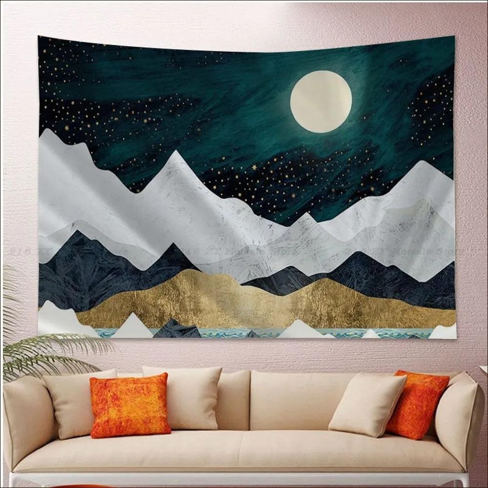 Office Living Room Tapestry Abstract Painted Sunset Mountain Hanging Cloth Home Wall Decoration Tapestry