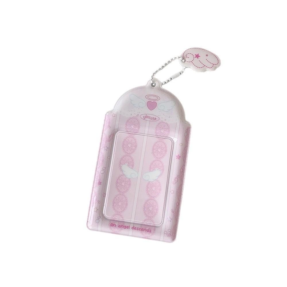 Portable PVC Photocard Holder Keychain Angel Wings Cartoon Photo Frame Hanging Decoration ID Badge Holder for Student Girls
