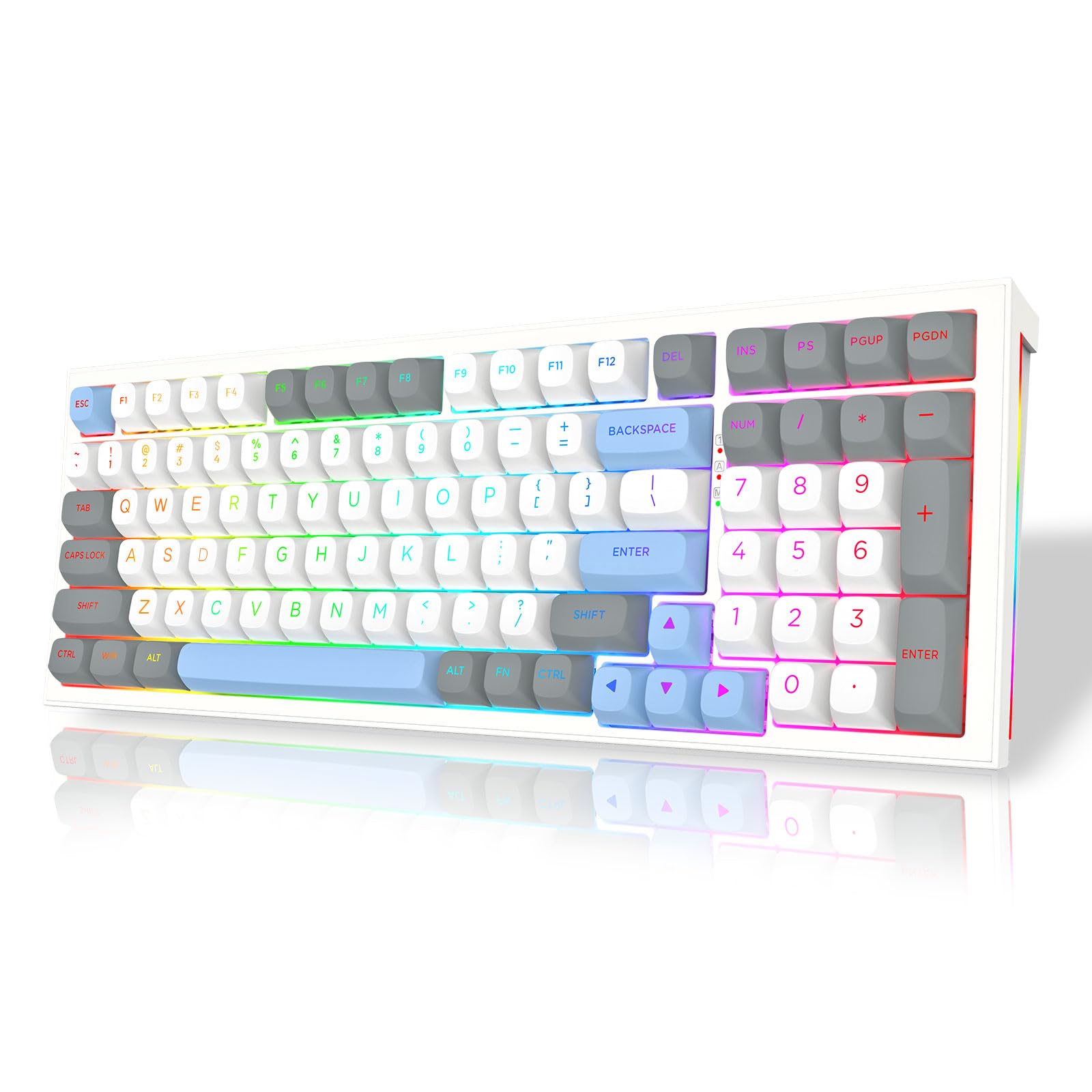 

Redragon K723 Mechanical Gaming Wireless with Numeric Silver English Gasket Detachable PBT Molded Fully 4000mAh Bluetooth RGB Compatible with and