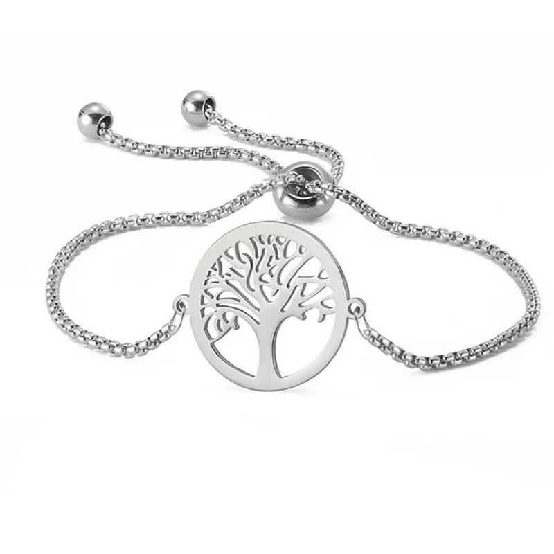 Adjustable Red Cord Bracelet With Hollow Tree Of Life Round Pendant Versatile Metal Chain Jewelry For Women And Men