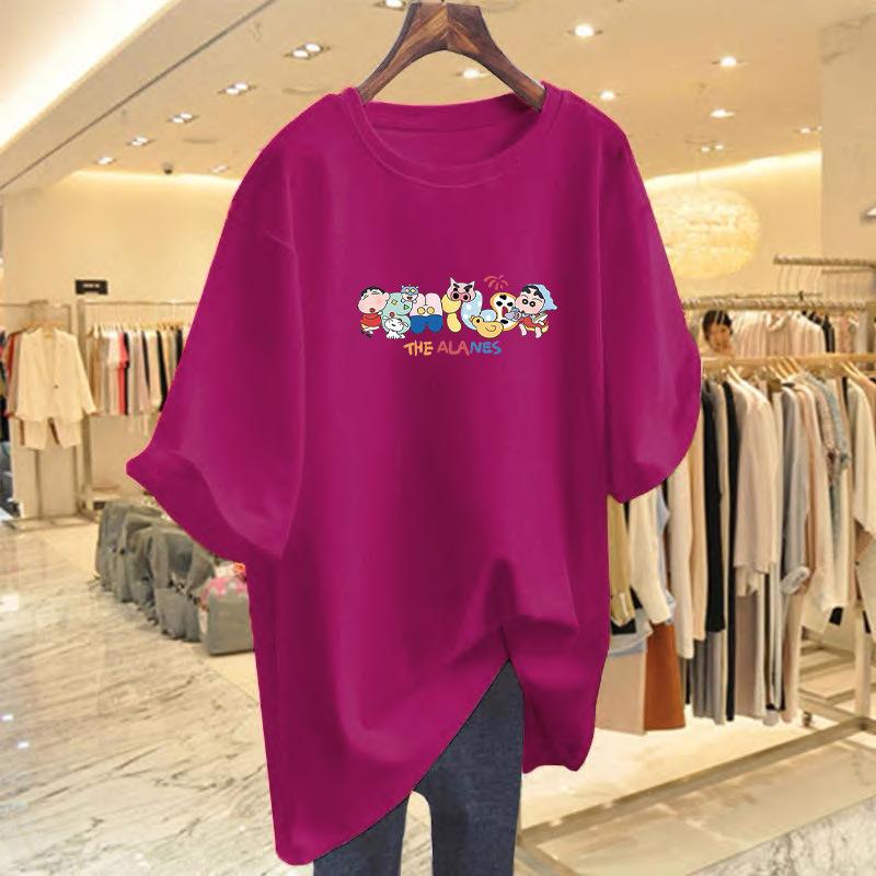 2025 summer new pure cotton cartoon printing pure cotton white short-sleeved T-shirt women's ins loose and versatile couple outfit