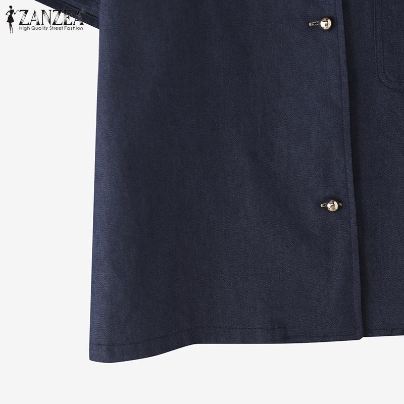 ZANZEA Women Casual Round Neck Button Short Sleeve Blouse