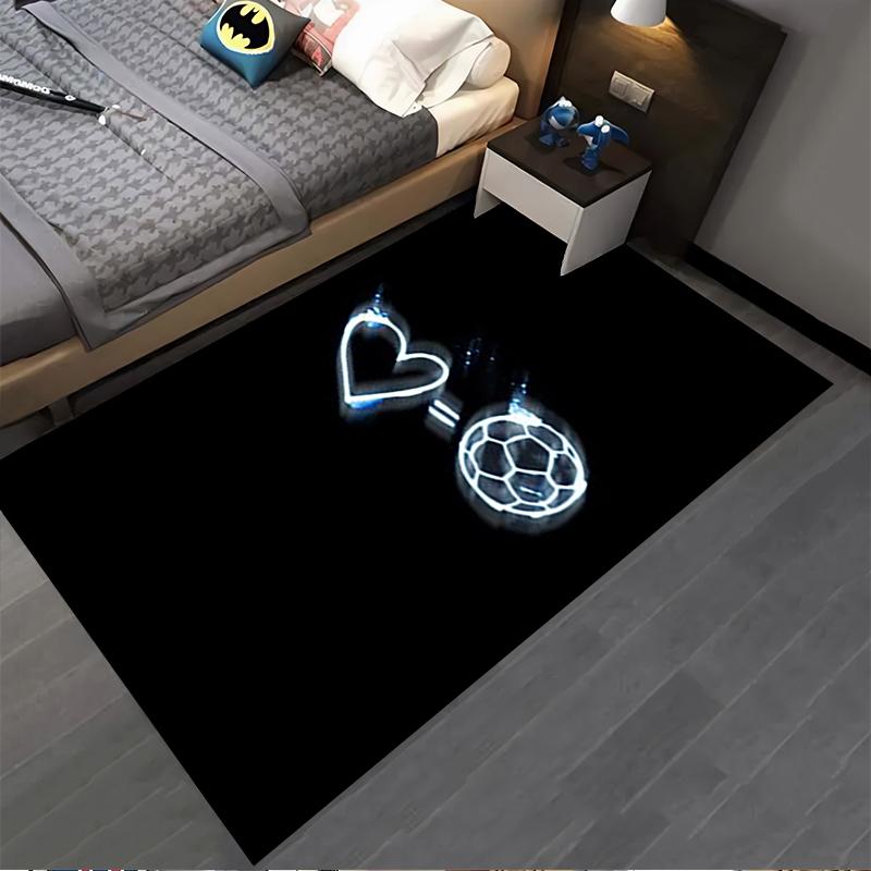 "Heart and Soccer Ball LED Neon Style Black Carpet for Home Decor" Suitable for use as an anti-slip for living room bedroom sofas