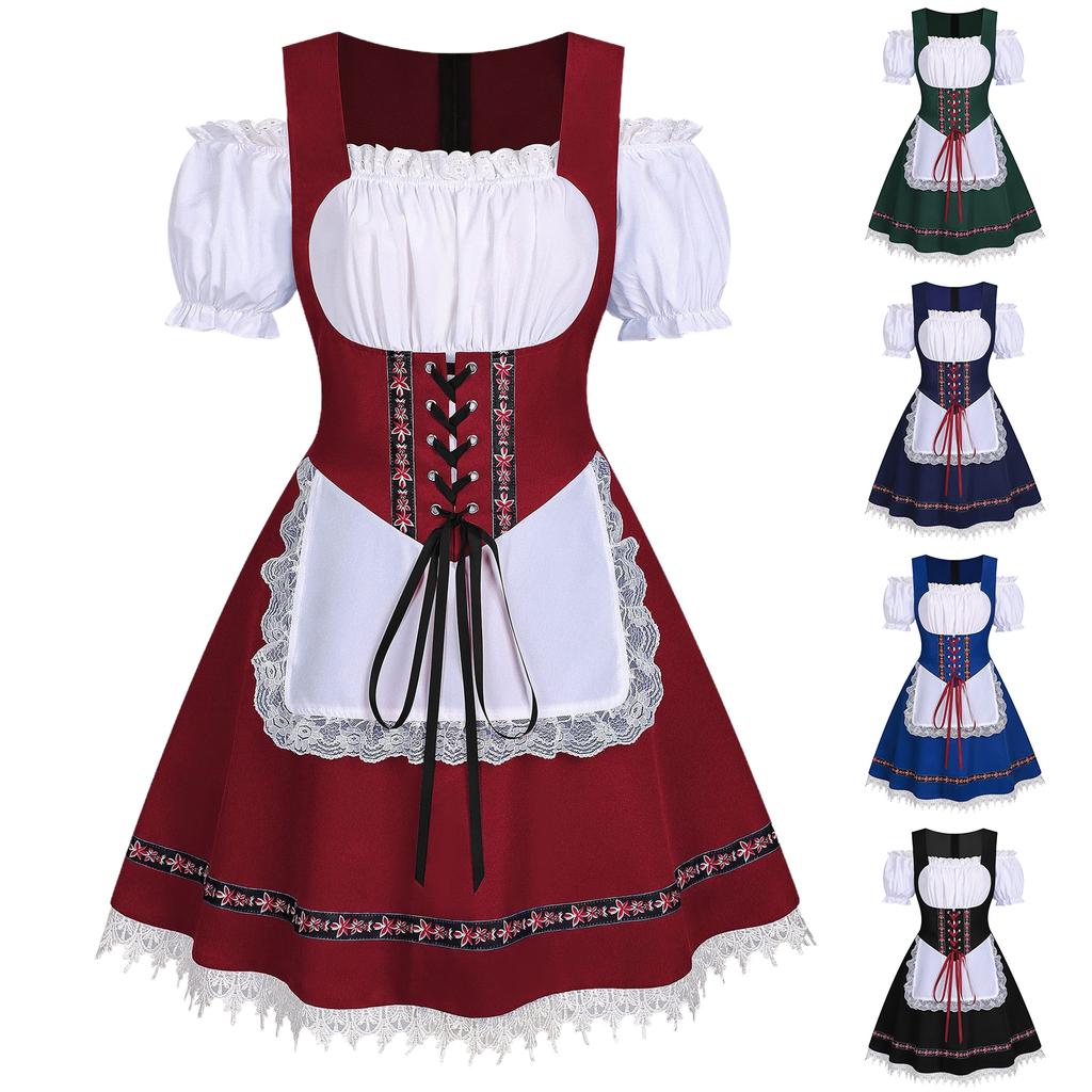 Damen Kurzarm-Kostümkleid mit Bindevorderteil für Party und Freizeit