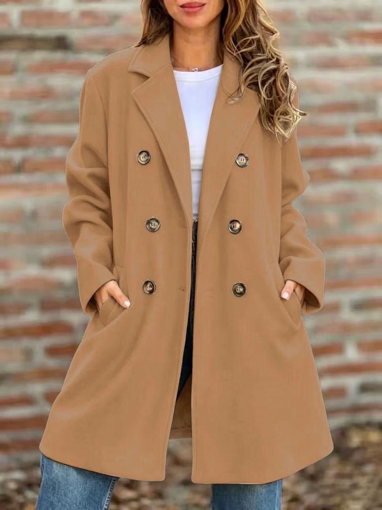 Cross2026 European & American Autumn/Winter Double-Breasted Lapel Woolen Coat for Women