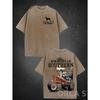European Size Tractor Farming Print Distressed Men'S Washed T-Shirt, Loose Fit, Crew Neck, Short Sleeve, Suitable for Leisure, Outdoor Sports