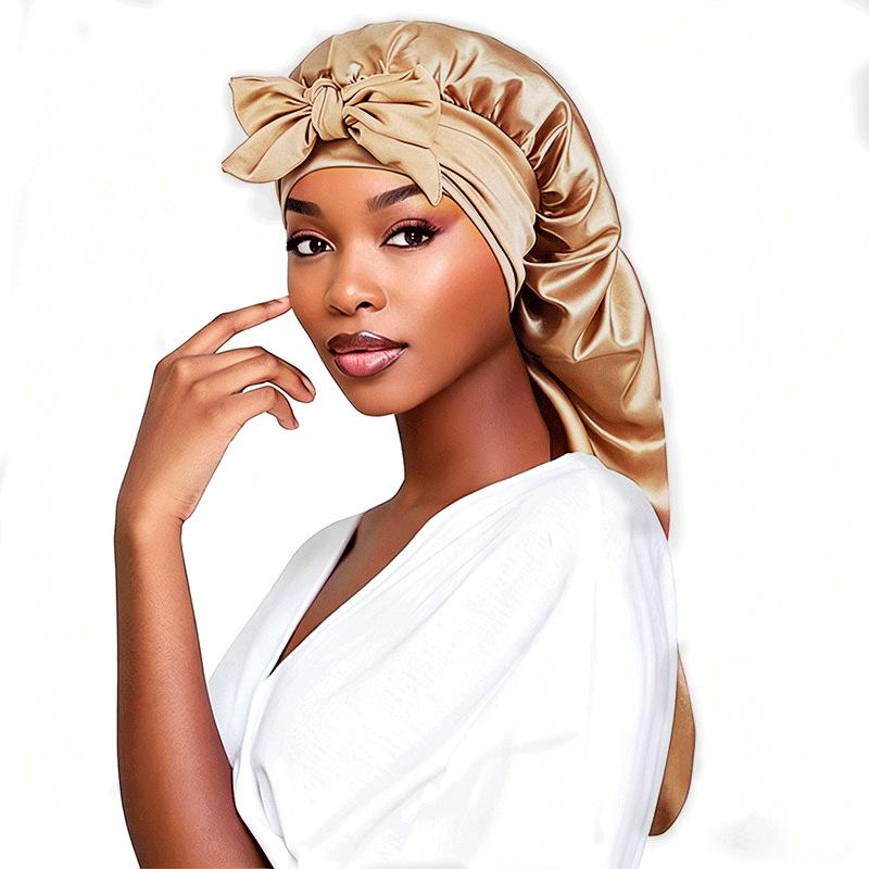 Satin Bow Tie Long Stocking Nightcap Headscarf for Long Hair Protection
