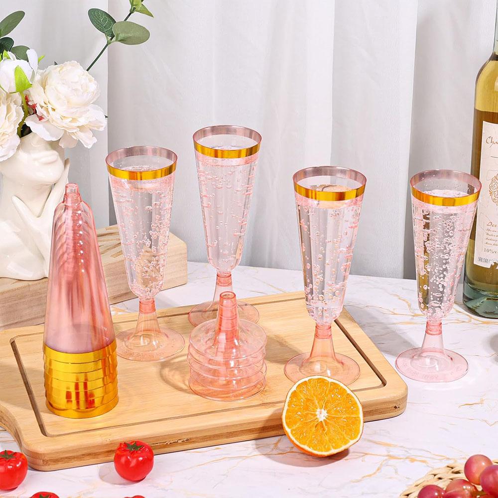 50/25pcs 150ml Disposable Cups Sparkling Champagne Bar Cups Plastic Champagne Flutes Clear Toasting Glasses for Weddings Party