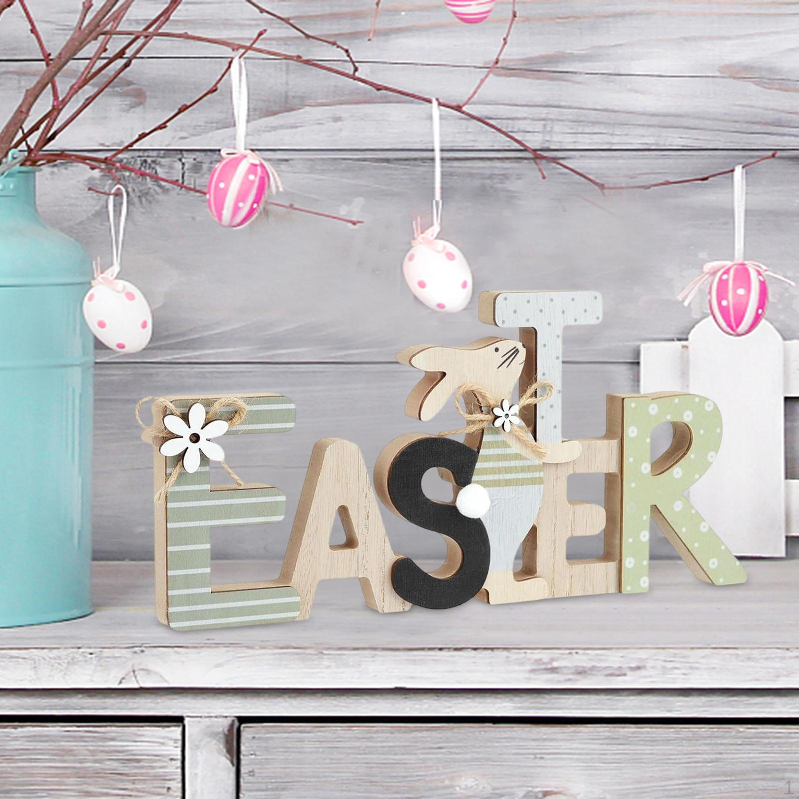 Easter Wooden Table Sign Tabletop Centerpiece Bunny Decoration for Office,