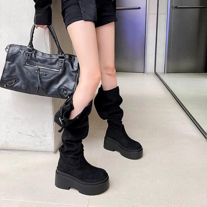 Wasteland Wind Boots Women's Autumn and Winter New Small Thick-soled Heightening Fashion Boots Trendy Suede Piling Boots