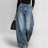 Damen Weite Jeans mit Metallösen-Detail Denim Hose für Streetwear