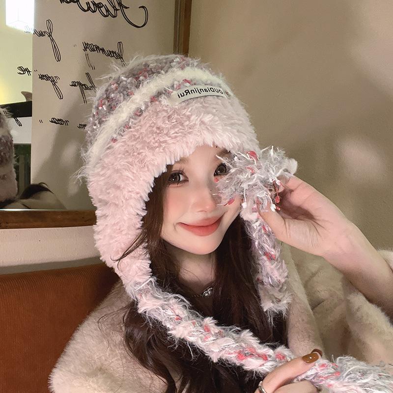 Maillard Wool Hat for Women with Winter Face Showing Small Thickened Warm Braids Ear Protection Hats with Cold Protection Versatile Plush Knit Hats