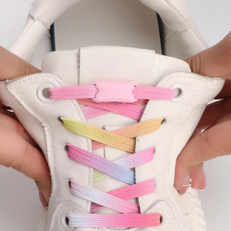1Pair Glitter Shoelace Rainbow Elastic Laces Sneakers No Tie Shoelace Innovation Flat Shoe Laces Without Ties for Kid and Adult