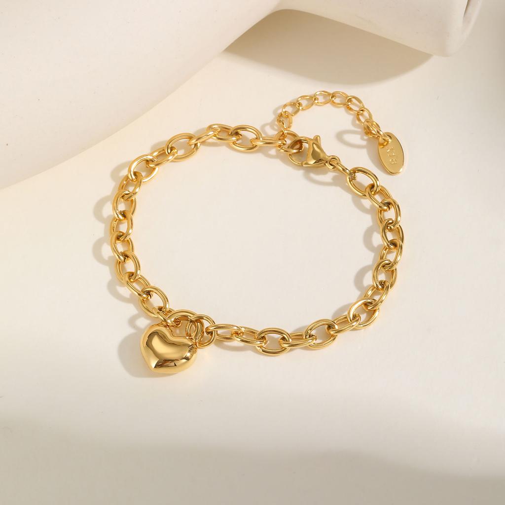Exquisite Fashion Heart Lock Charm Bracelet, Gold Plated Stainless Steel OT Buckle Bracelet for Women, Waterproof Trendy Jewelry