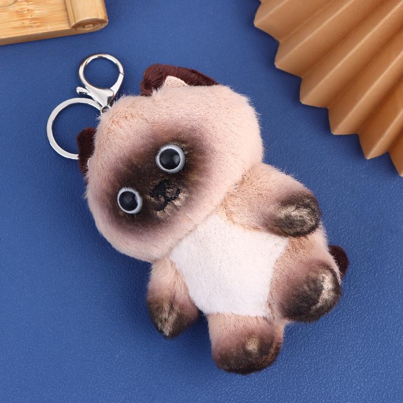 1 st Kattunge Docka Hänge Livslik Söt Siamesisk Katt Plyschleksak Nyckelring Brun och Vit Ansikte Katt Tecknad Film Heminredning Festpresent