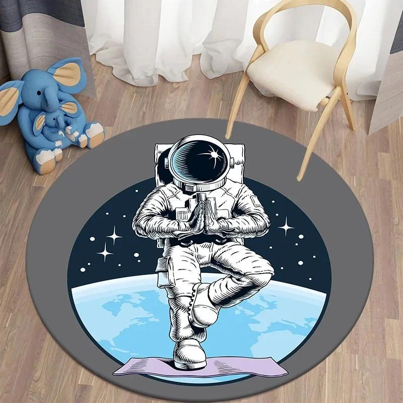Niedlicher Astronaut Runder Teppich Cartoon Bereichsteppiche für Büro Wohnzimmer Weicher Badezimmerteppich Schlafzimmer Fußmatte Rutschfeste Innenbodenmatte